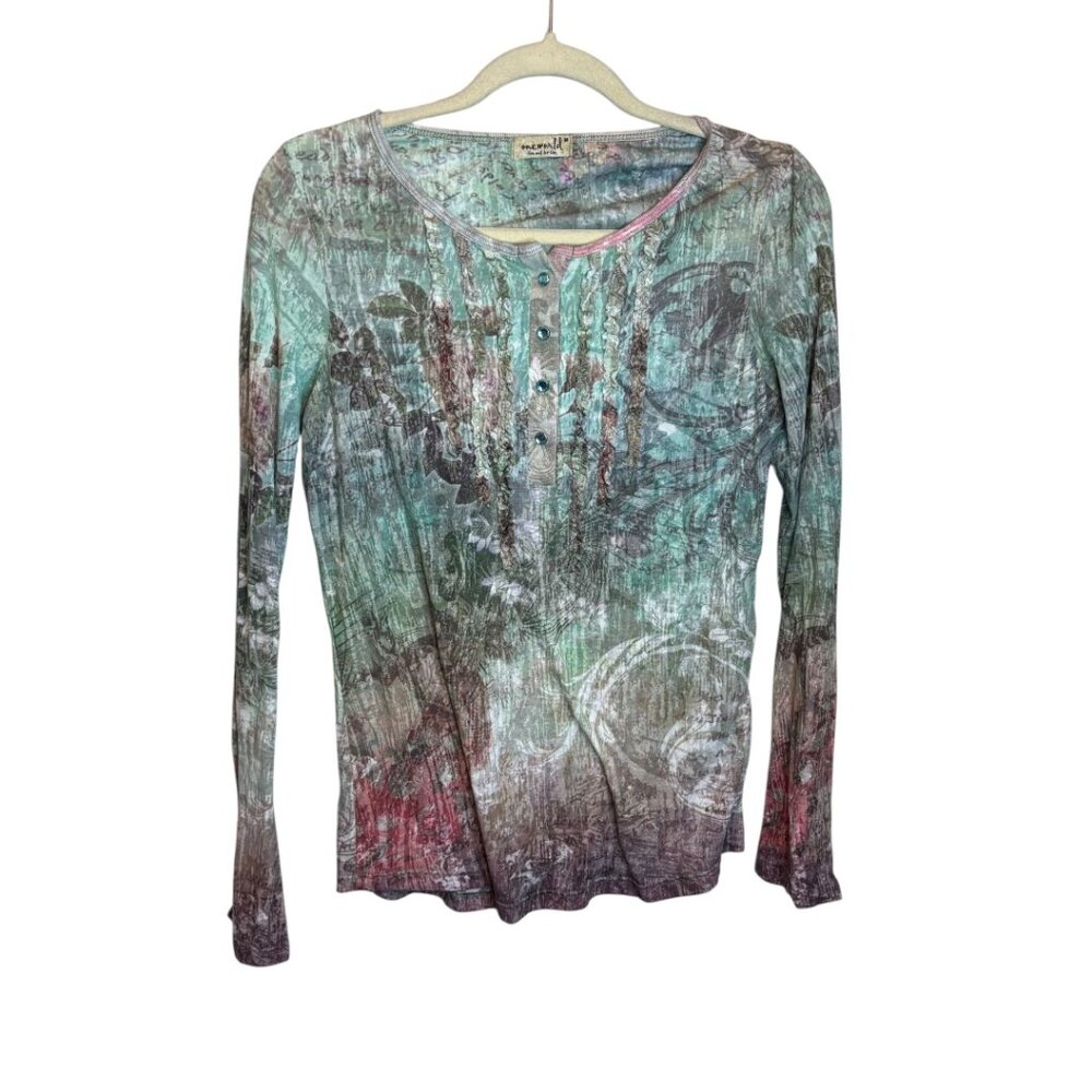 One World‎ Blouse Women's Medium Abstract Floral Long Sleeves